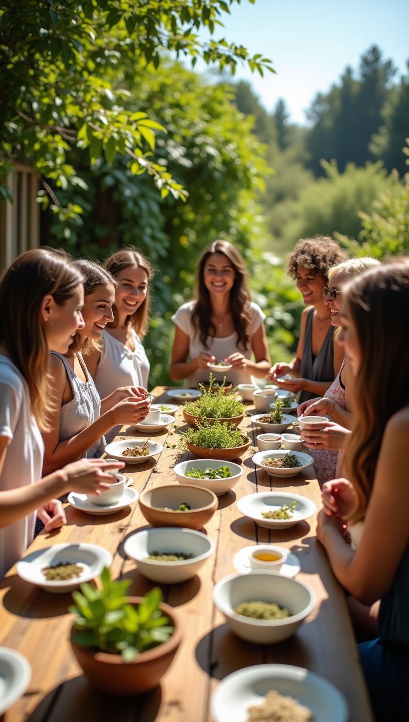 Μάτσες με βότανα για τσάι σε ξύλινη επιφάνεια